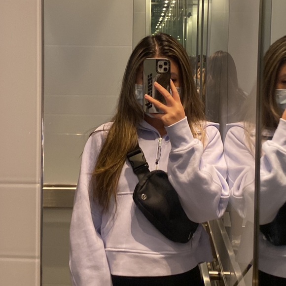 *pastel blue and strawberry milkshake colour Scuba Oversized Half-Zip Hoodie - Picture 4 of 4